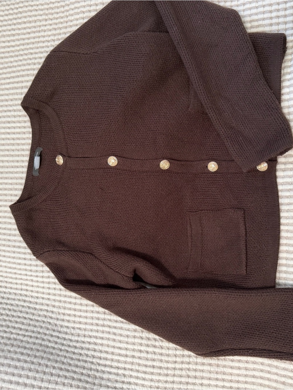 French Connection Dark Brown Knit Button Cardigan